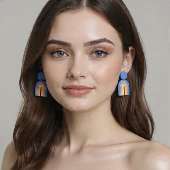 Boho Rainbow Arch Dangle Studs - Handmade Earrings - Picture 6 of 6